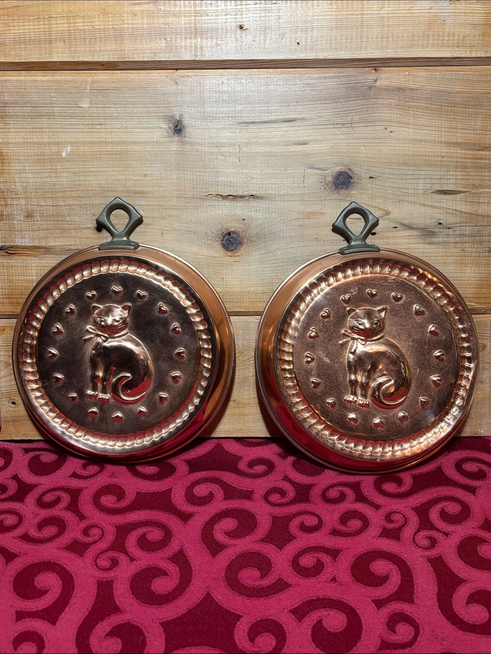 Vintage Copper Cat Molds / Wall Hanging Decor - Set of 2